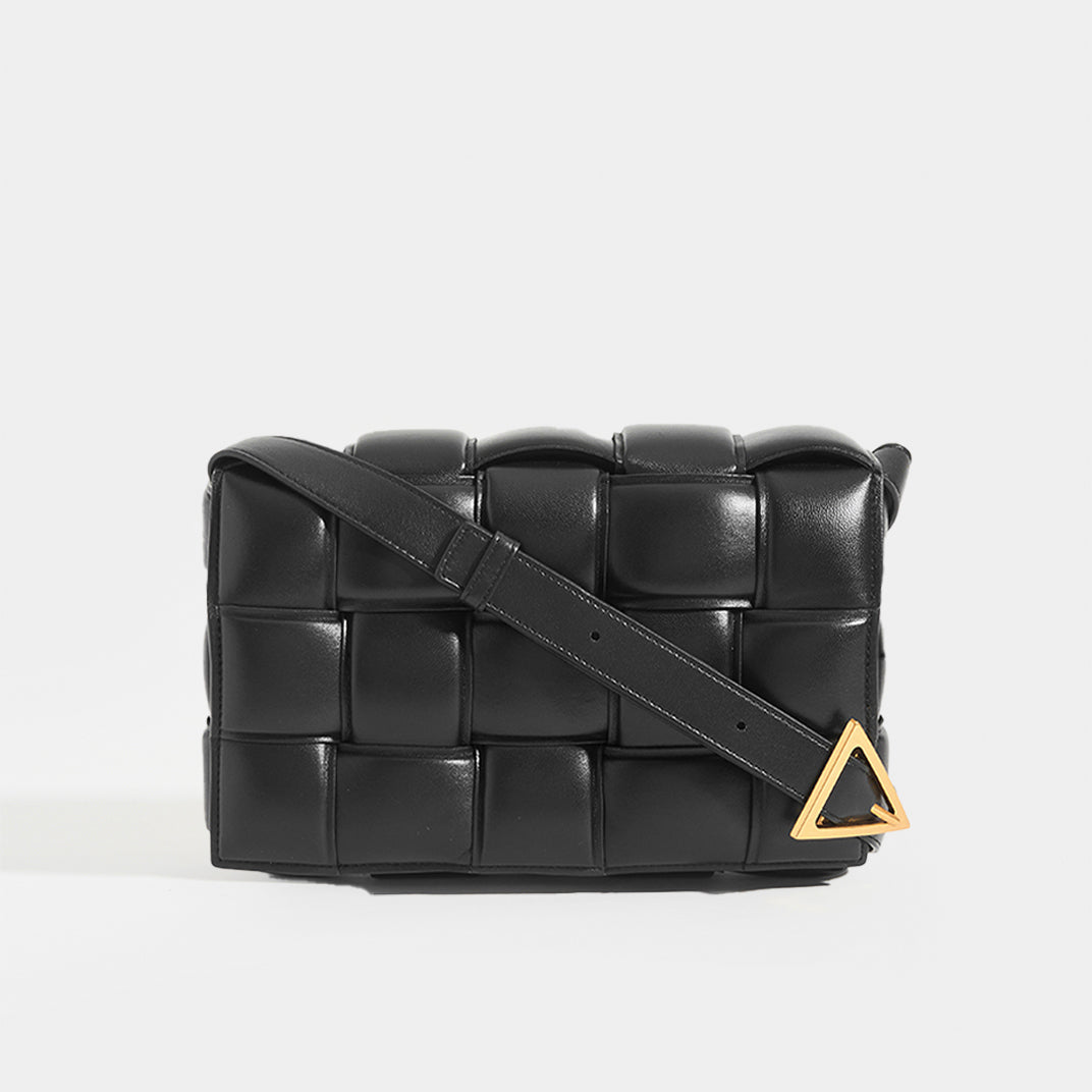 Padded Cassette Bag in Nero Leather with Gold Hardware