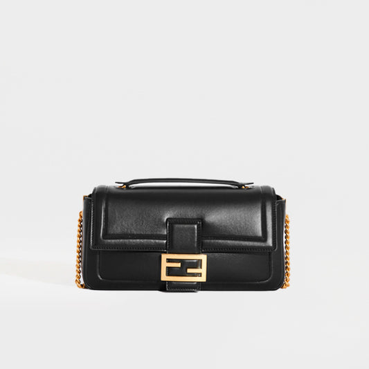 Baguette Chain Shoulder Bag in Black Nappa Leather