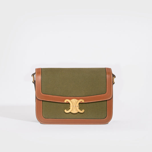 Medium Classique Triomphe Shoulder Bag in Khaki and Tan