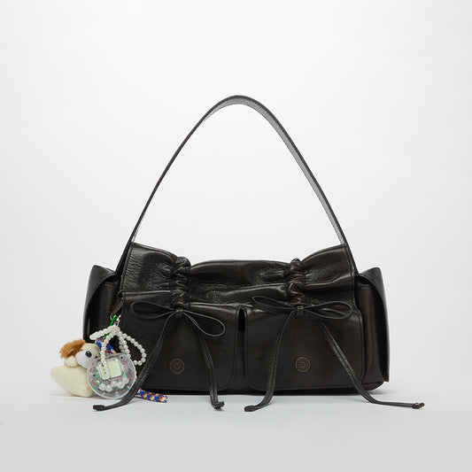 Multi Pocket Bow Bag in Dark Brown with Charms