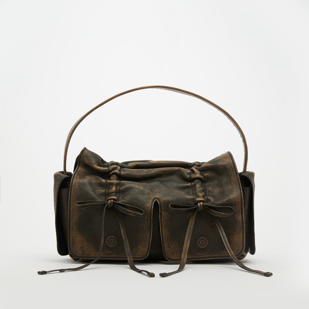 Multi Pocket Bow Bag in Distressed Black