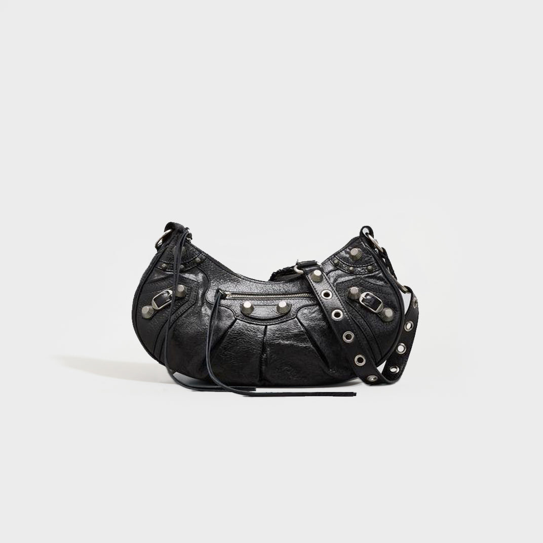 Cagole XS Studded Textured-Leather Shoulder Bag in Black