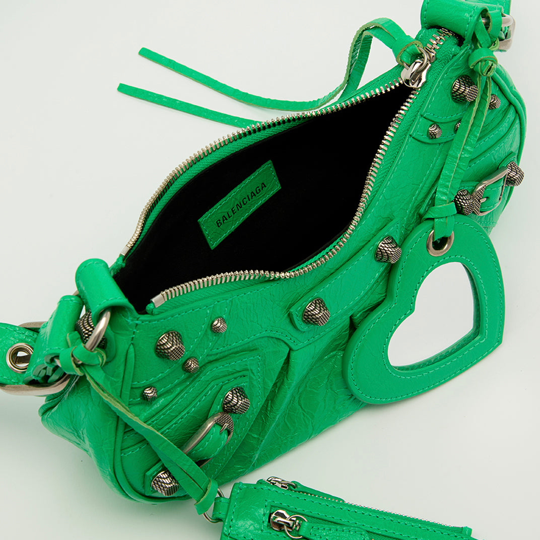 Le Cagole XS Leather Shoulder Bag in Green with Charms