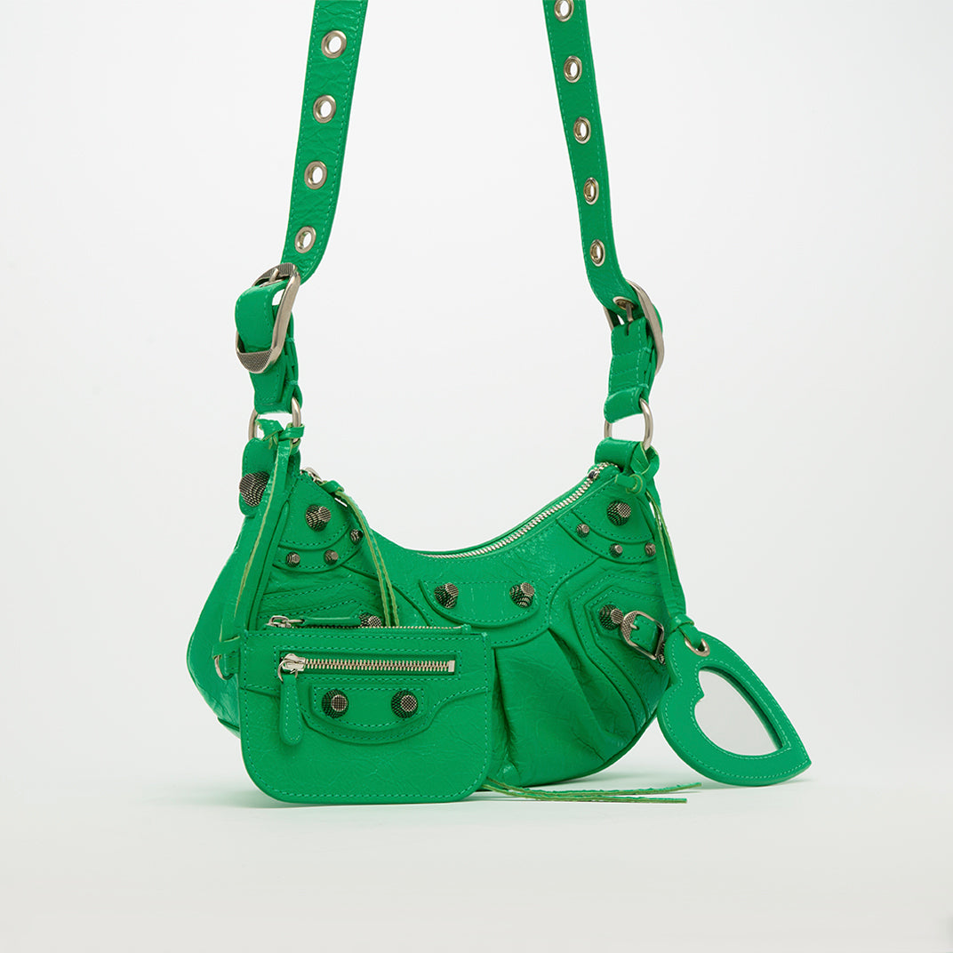 Le Cagole XS Leather Shoulder Bag in Green with Charms