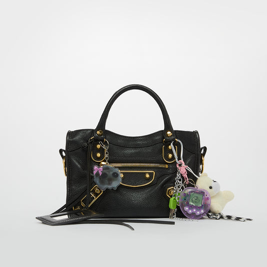 Mini City Bag With Gold Hardware in Black with Charms