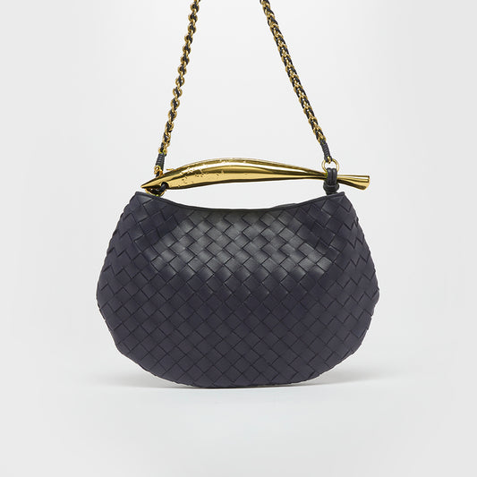 Classic Sardine With Chain Intrecciato Leather Bag in Abyss Blue