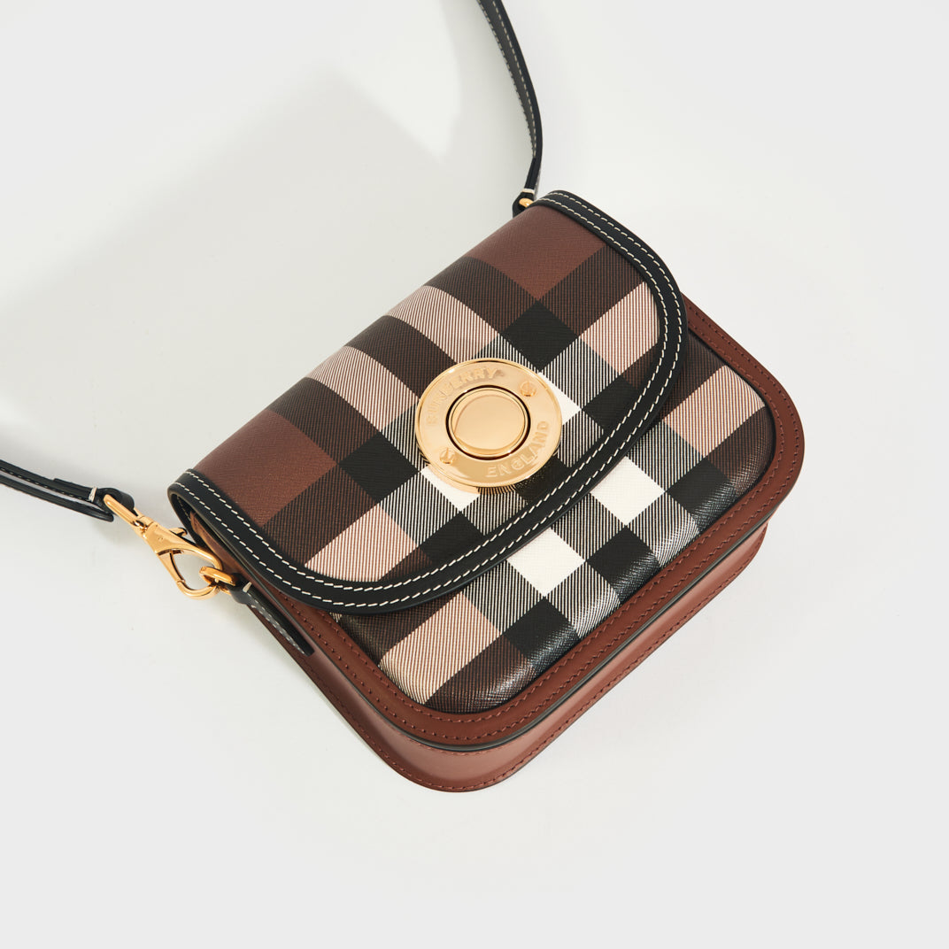 Check and Leather Small Elizabeth Bag in Dark Birch Brown [Resale]