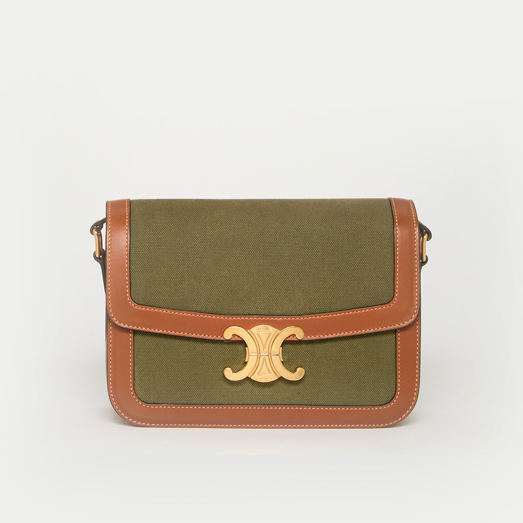 Medium Classique Triomphe Bag in Khaki and Tan