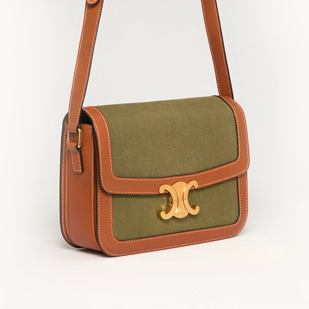 Medium Classique Triomphe Shoulder Bag in Khaki and Tan