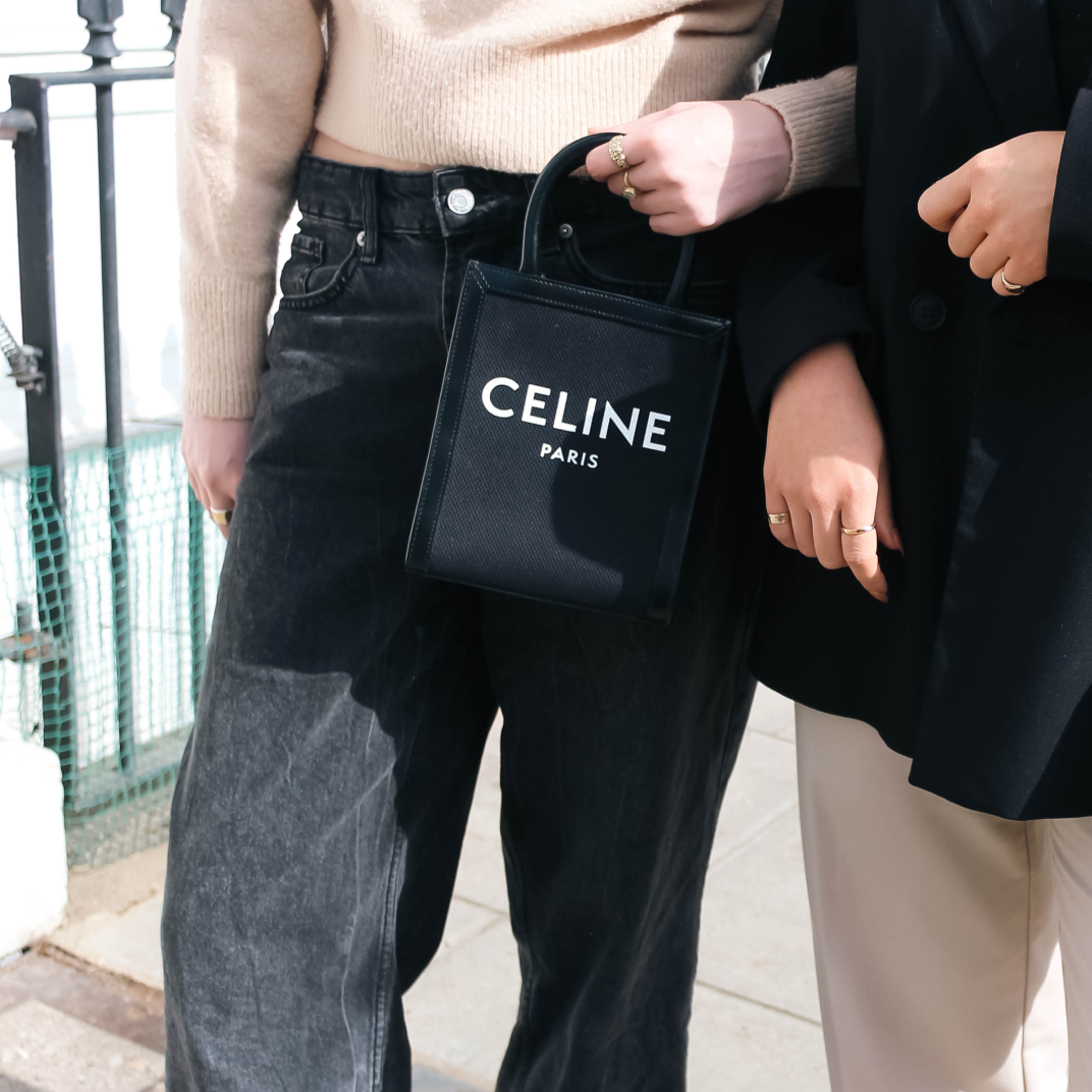 CELINE Mini Vertical Cabas Tote in Black Canvas COCOON