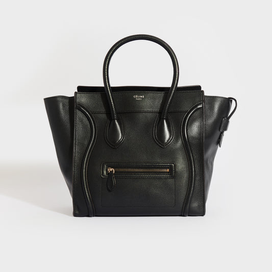 Mini Luggage Handbag in Black Grained Leather