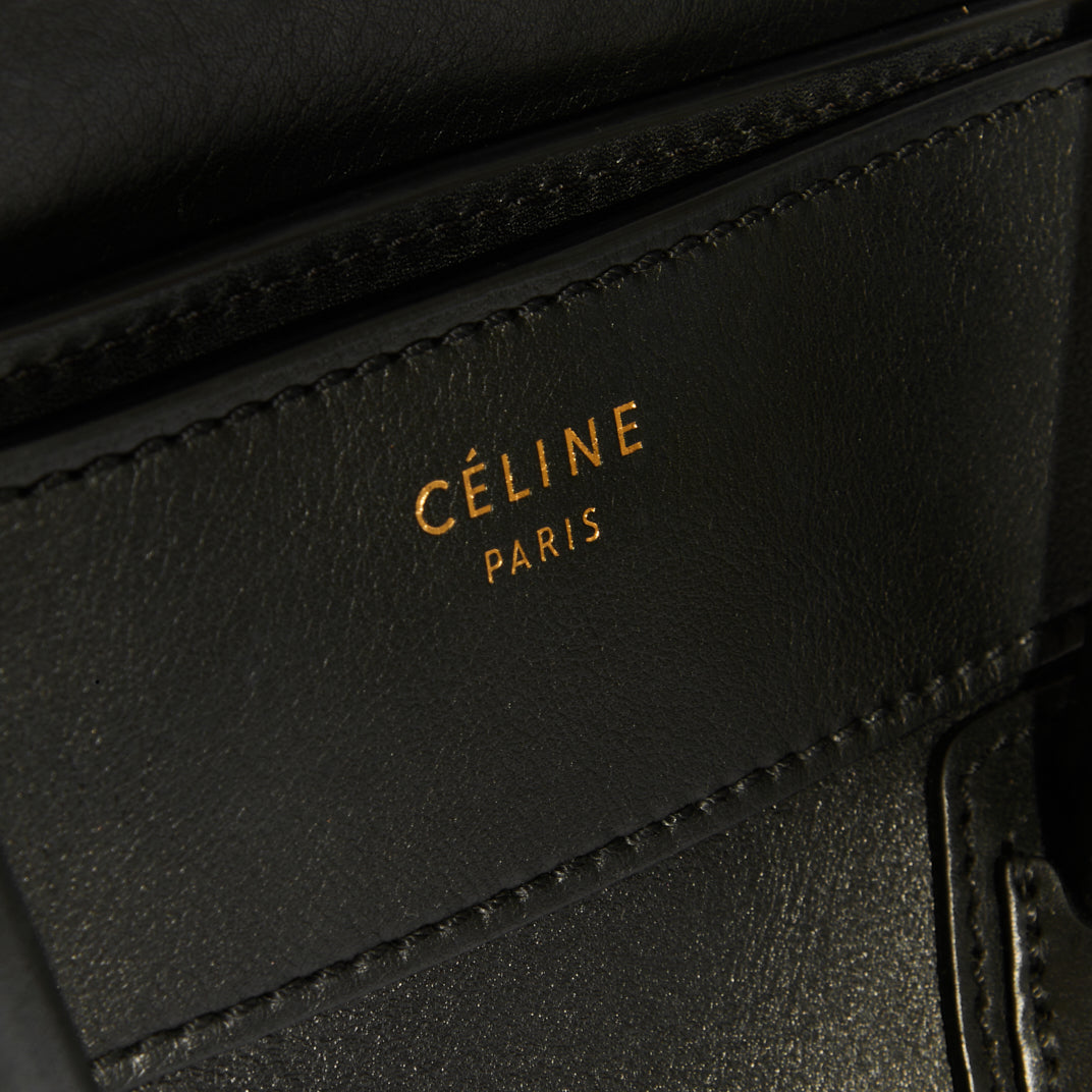 Mini Luggage Handbag in Black Smooth Leather