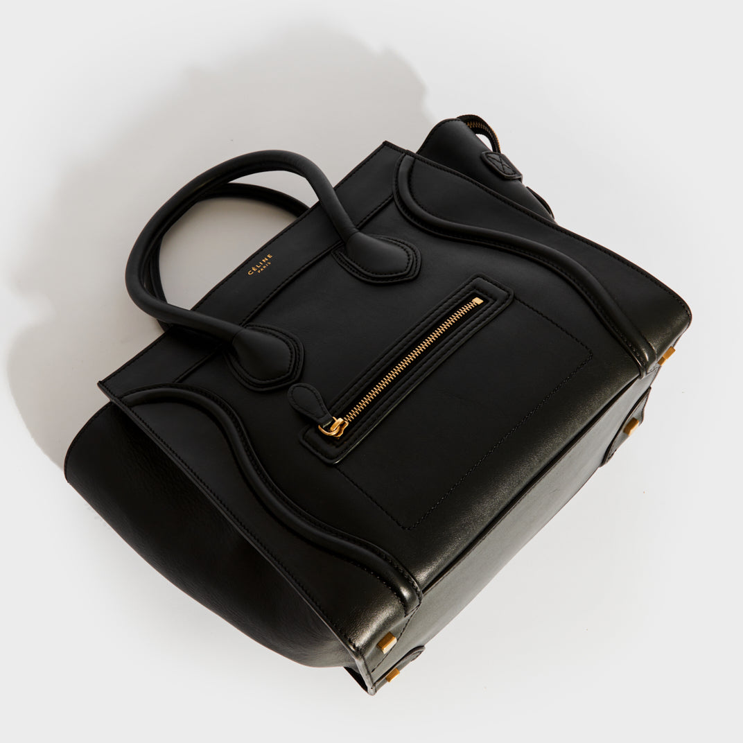 Mini Luggage Handbag in Black Smooth Leather