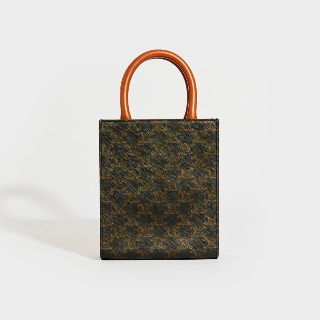 Mini Vertical Triomphe Cabas Tote in Brown Canvas