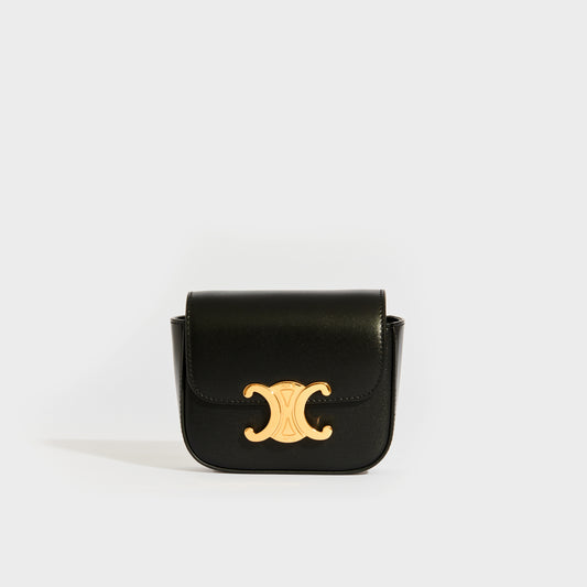 Mini Triomphe Leather Shoulder Bag in Black