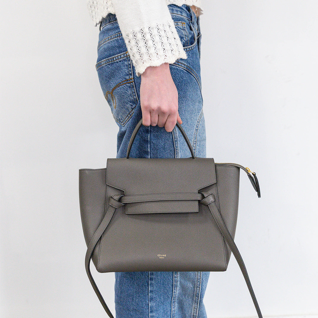 Mini Belt Bag in Grey Grained Leather