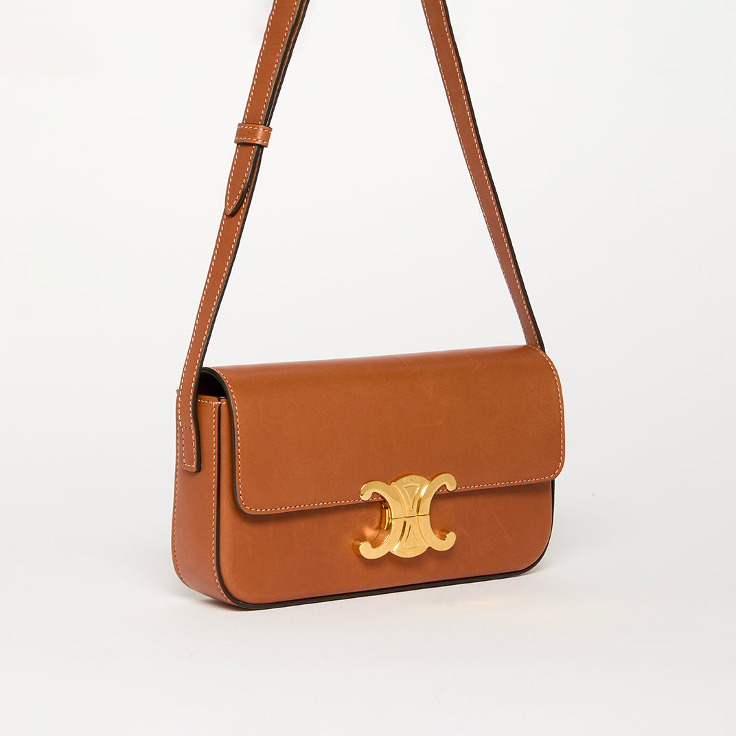 Small Triomphe Claude Shoulder Bag in Brown