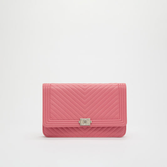 Boy Wallet On Chain in Pink Chevron Leather