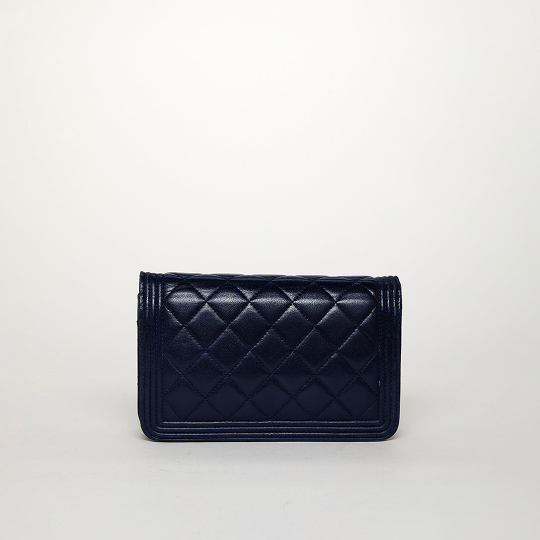 Boy Wallet on Chain Bag in Navy Blue Lambskin