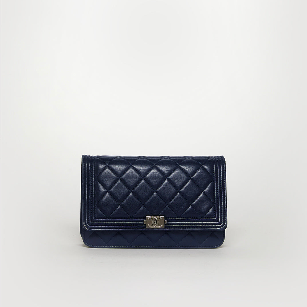 Boy Wallet on Chain Bag in Navy Blue Lambskin