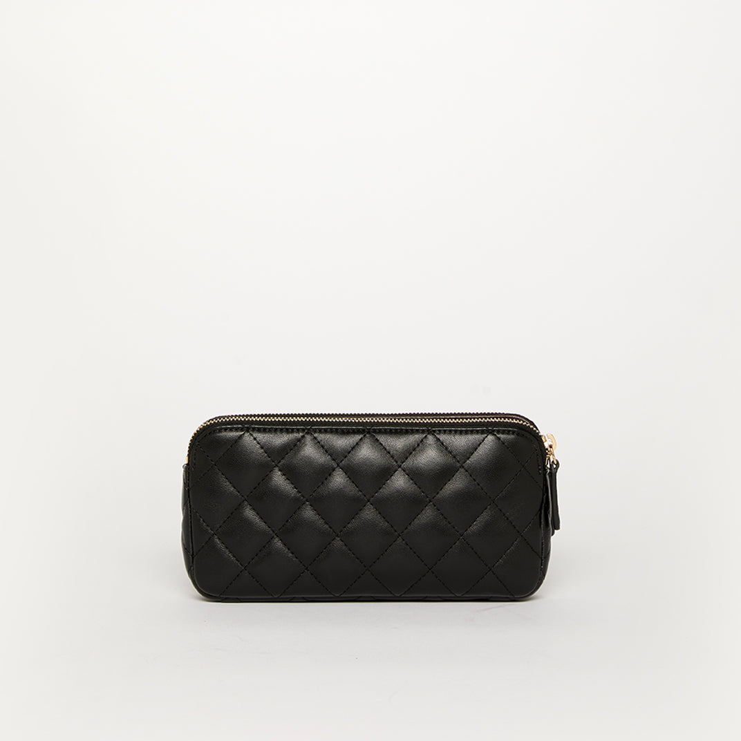 Small CC Quilted Lambskin Clutch With Chain in Black