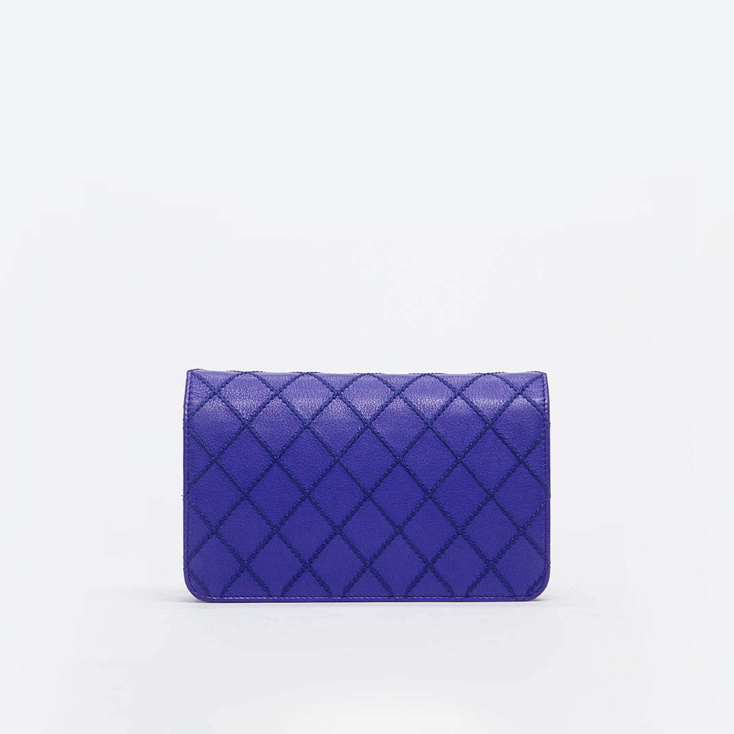 CC Fancy Wallet On Chain in Cobalt Quilted Leather