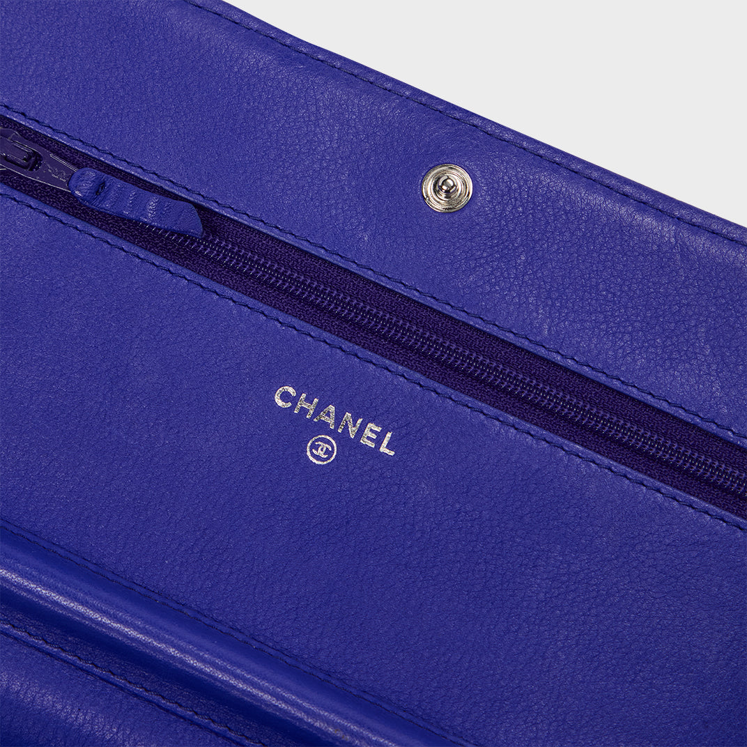 CC Fancy Wallet On Chain in Cobalt Quilted Leather