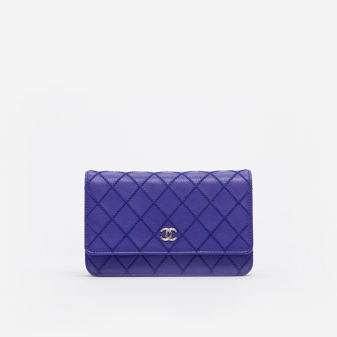 CC Fancy Wallet On Chain in Cobalt Quilted Leather