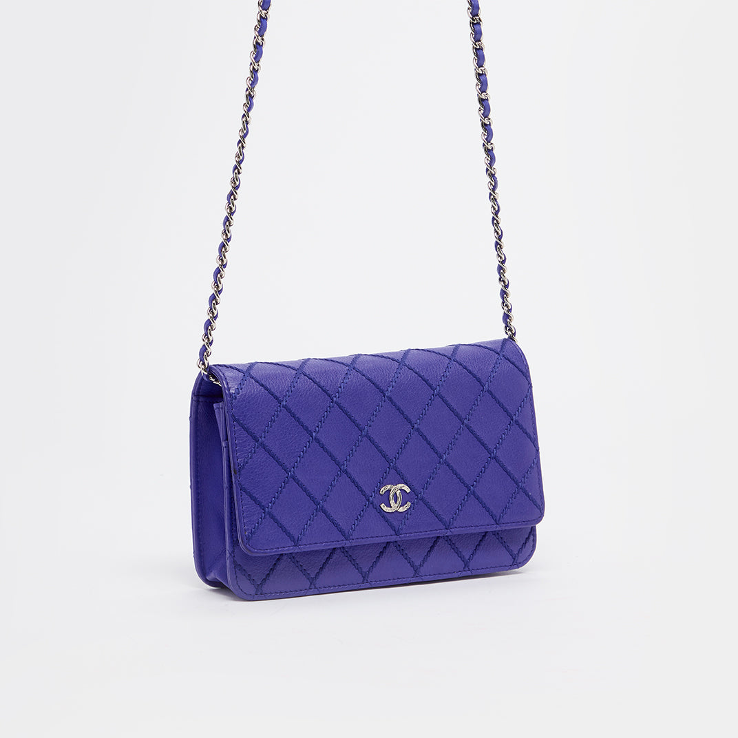 CC Fancy Wallet On Chain in Cobalt Quilted Leather