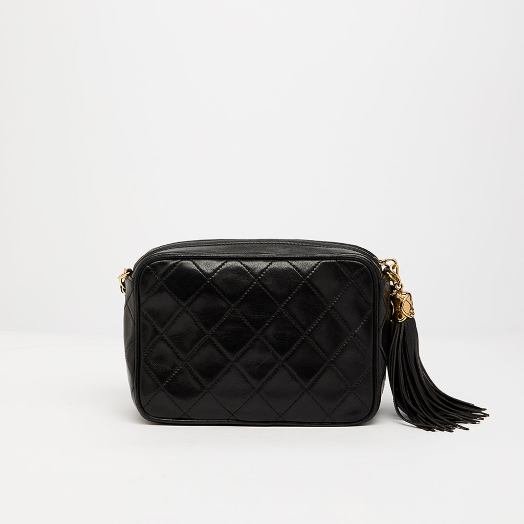 CC Quilted Lambskin Tassel Crossbody in Black 1990 - 1999