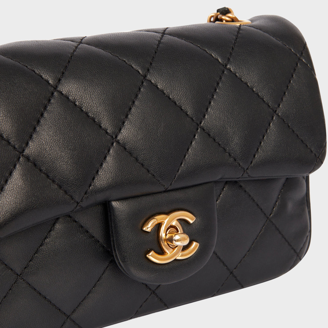 Heart Charms Mini Flap Bag in Black Calfskin