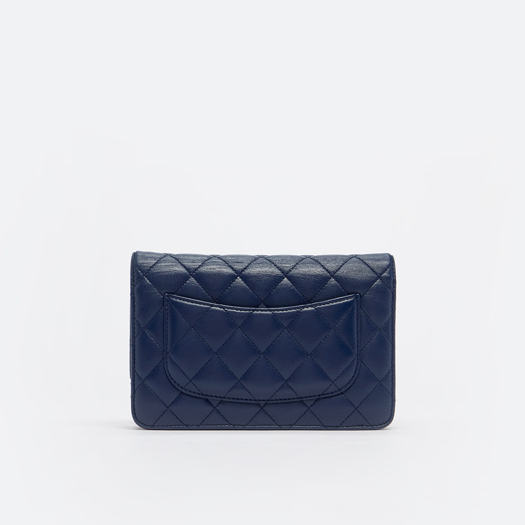 Classic Wallet on Chain Quilted Leather Crossbody in Navy Blue 2013 - 2014