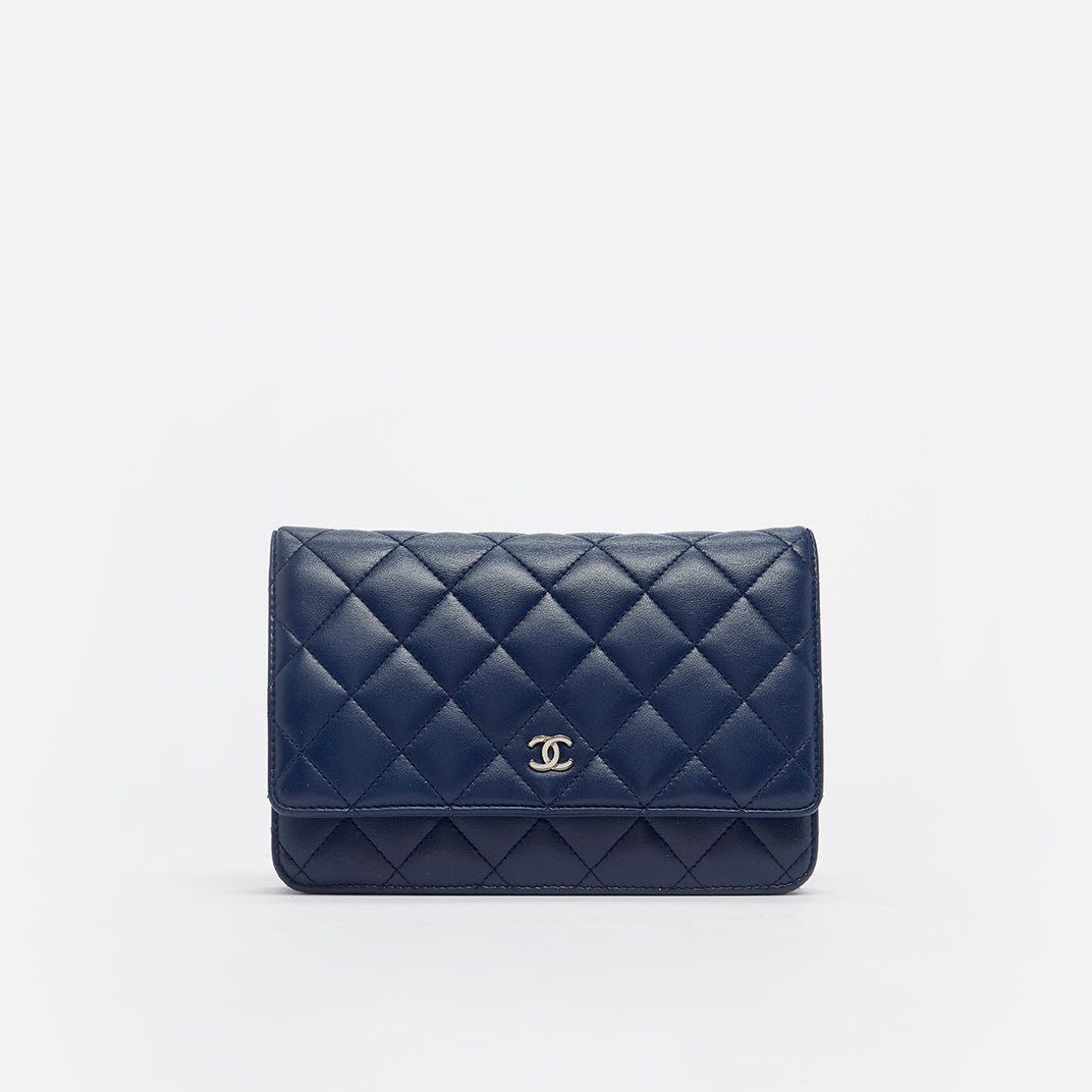 Classic Wallet on Chain Quilted Leather Crossbody in Navy Blue 2013 - 2014