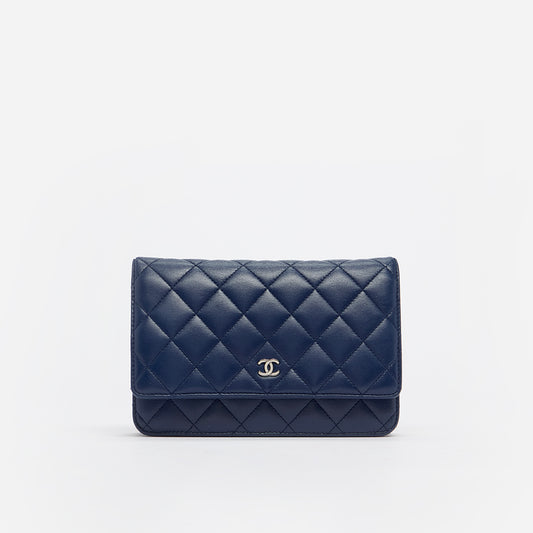 Classic Wallet on Chain Quilted Leather Crossbody in Navy Blue 2013 - 2014