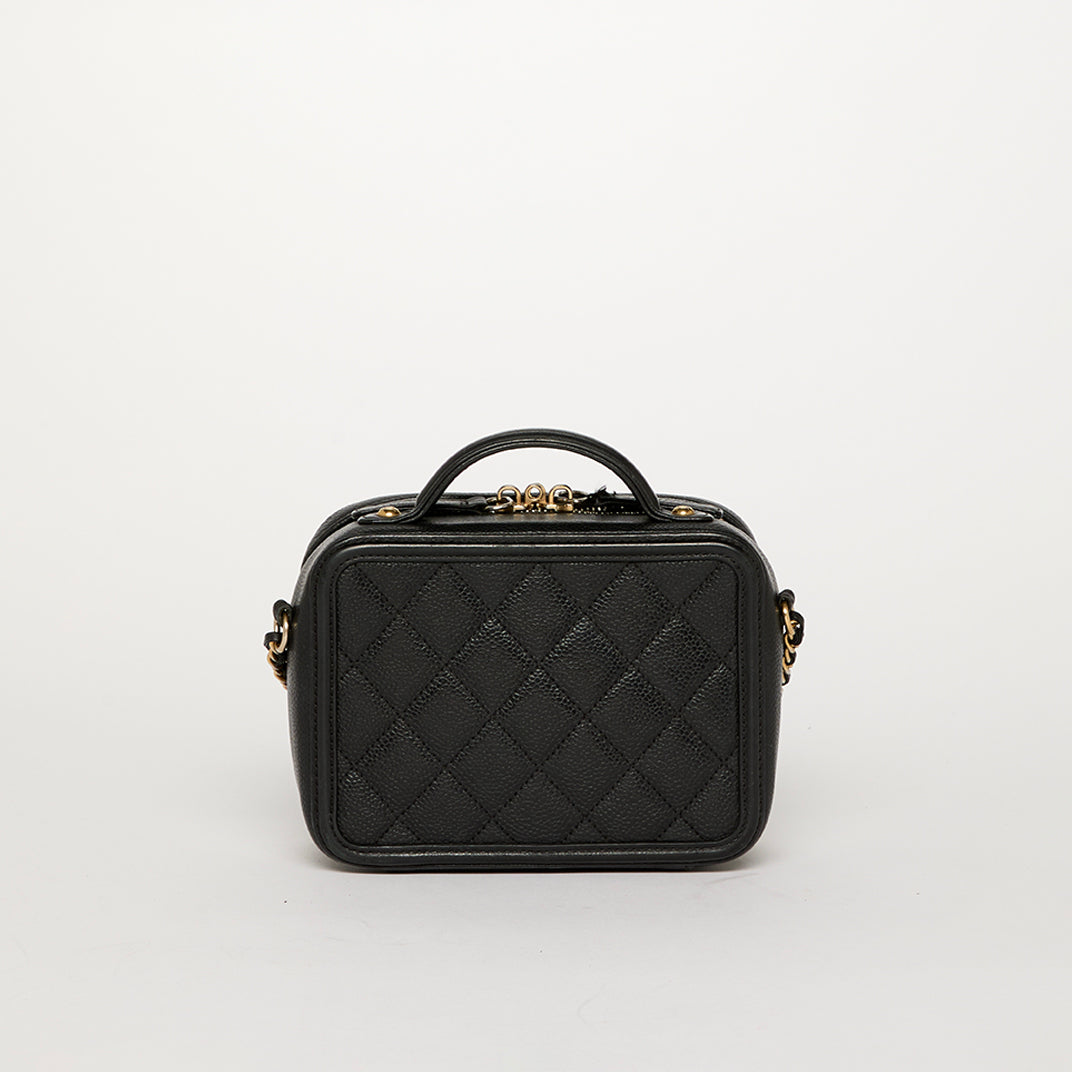 Small CC Filigree Vanity Case in Black Caviar Leather