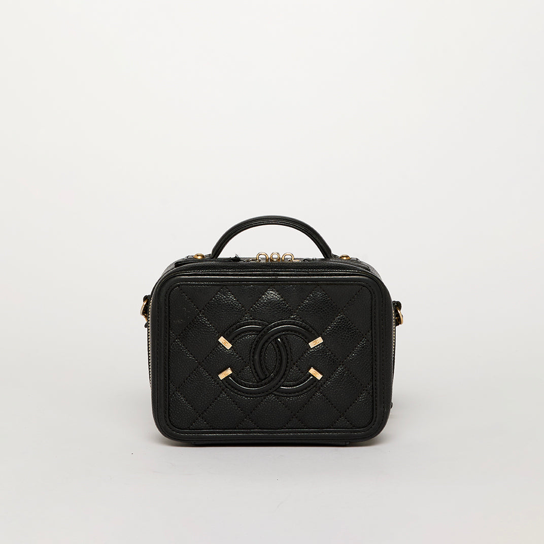 Small CC Filigree Vanity Case in Black Caviar Leather