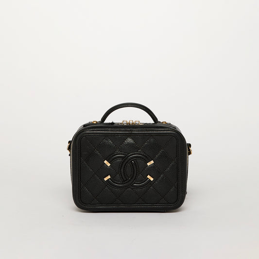 Small CC Filigree Vanity Case in Black Caviar Leather