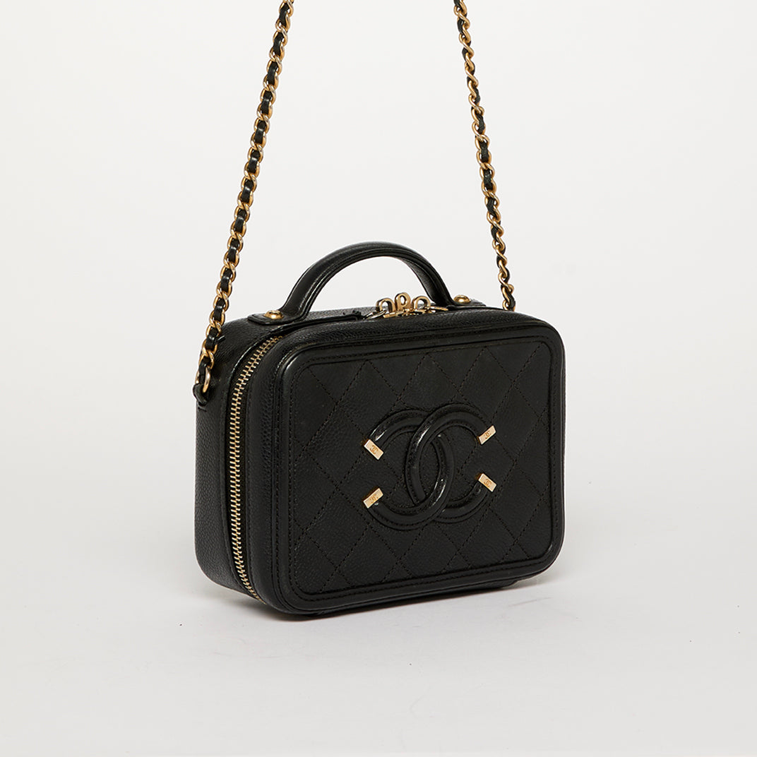 Small CC Filigree Vanity Case in Black Caviar Leather