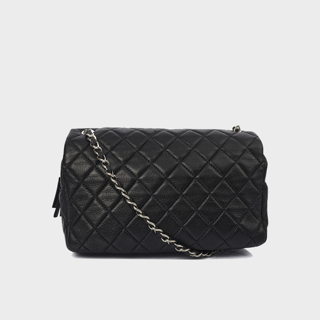 Large Zip Flap Bag in Black Leather