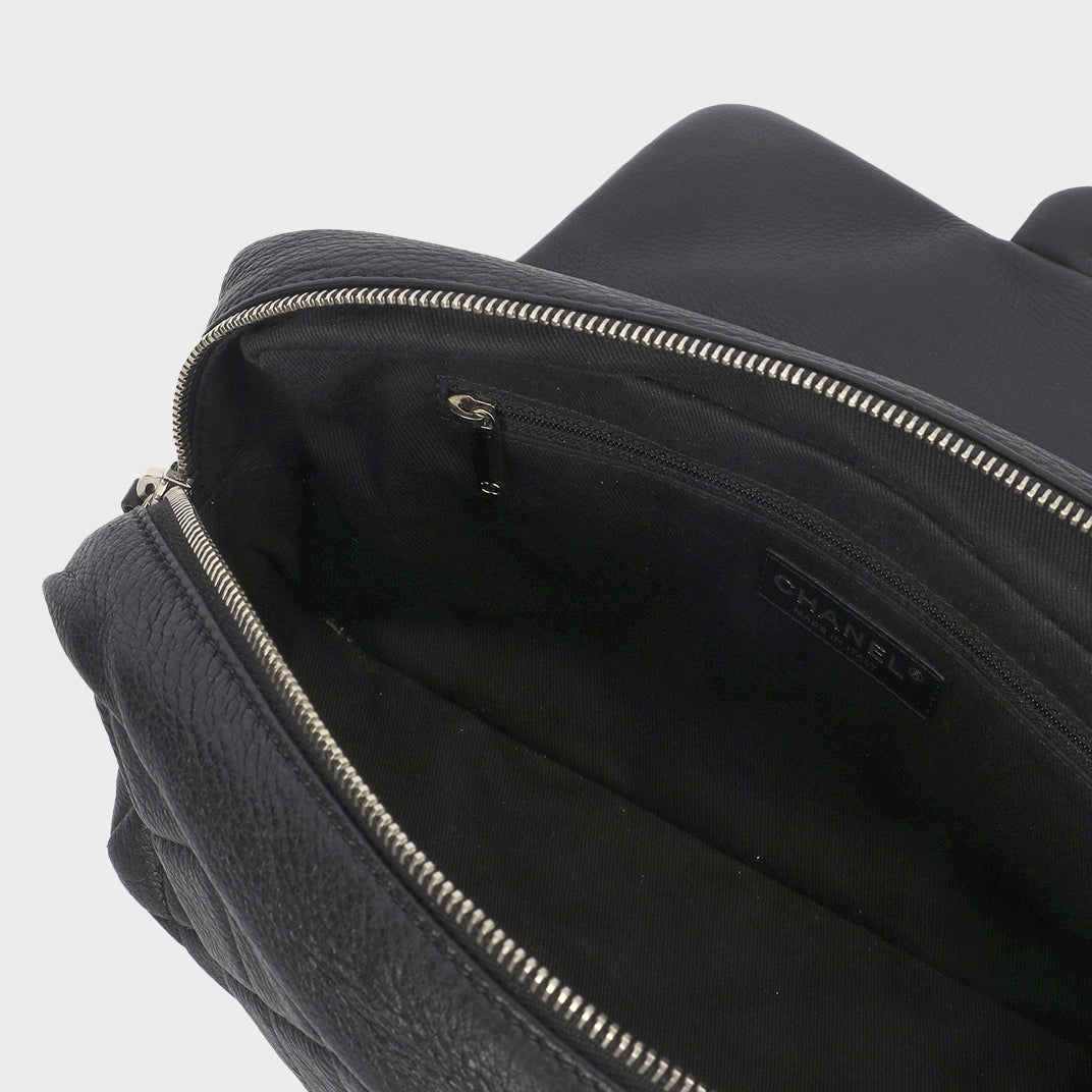 Large Zip Flap Bag in Black Leather