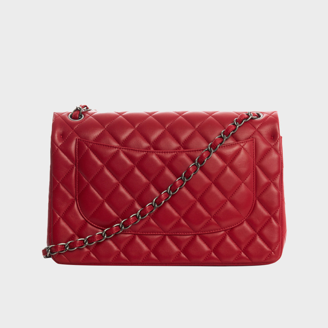 Large Classic Flap Bag in Red Calfskin Leather