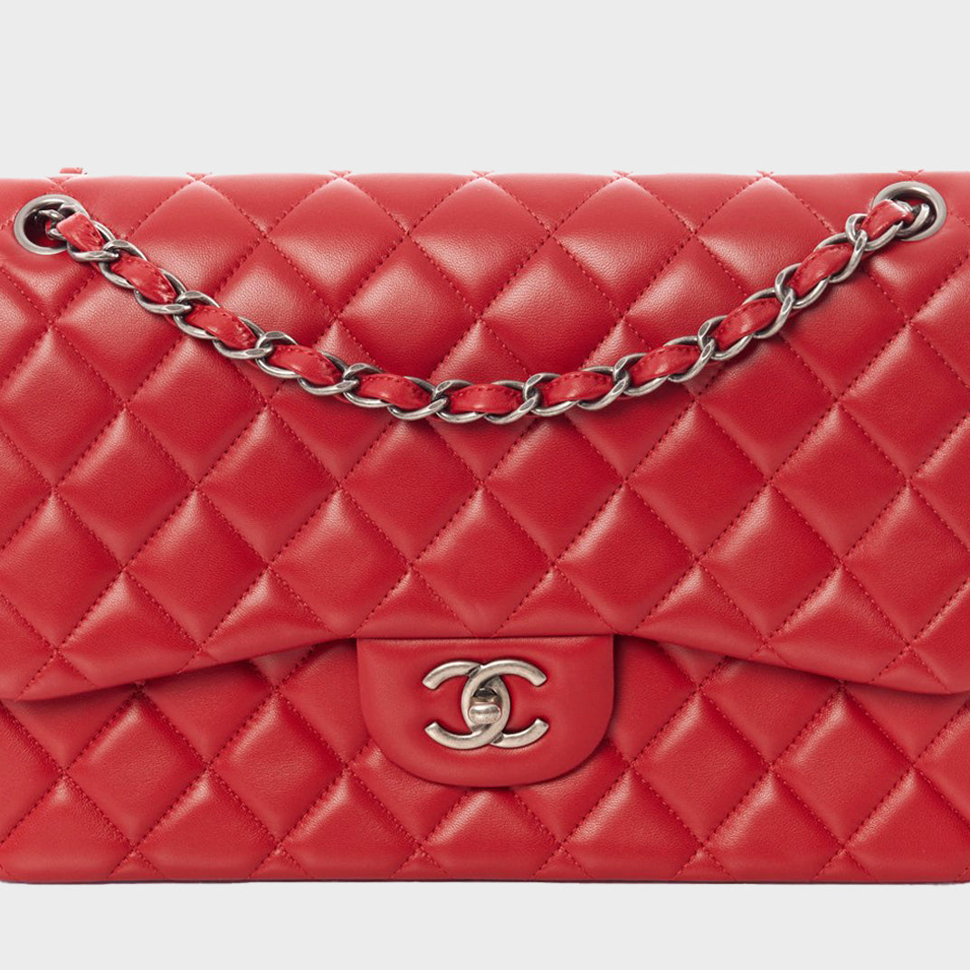 Large Classic Flap Bag in Red Calfskin Leather