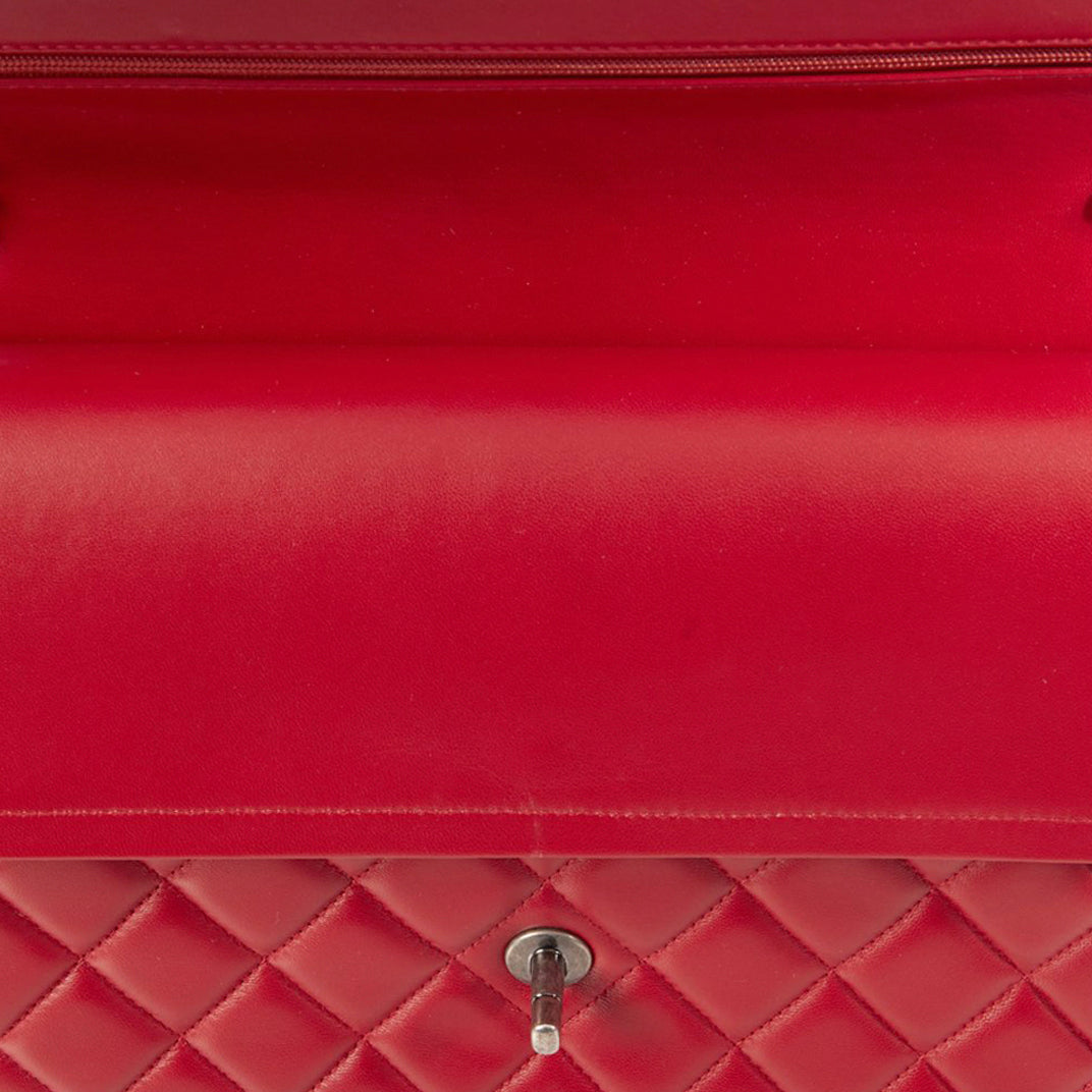 Large Classic Flap Bag in Red Calfskin Leather