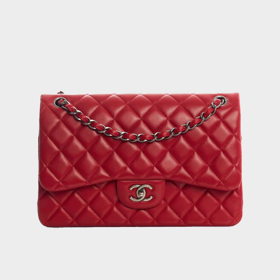 Large Classic Flap Bag in Red Calfskin Leather