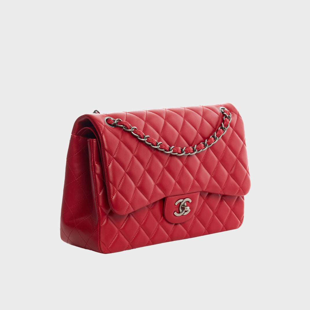 Large Classic Flap Bag in Red Calfskin Leather