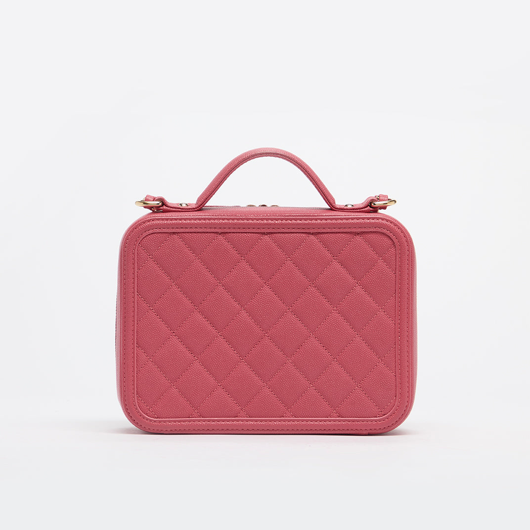 Medium CC Filigree Vanity Case in Pink Caviar Leather