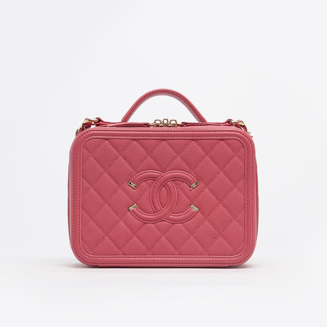 Medium CC Filigree Vanity Case in Pink Caviar Leather