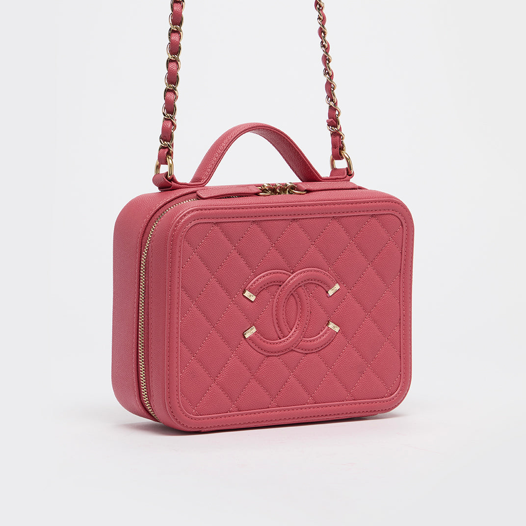 Medium CC Filigree Vanity Case in Pink Caviar Leather