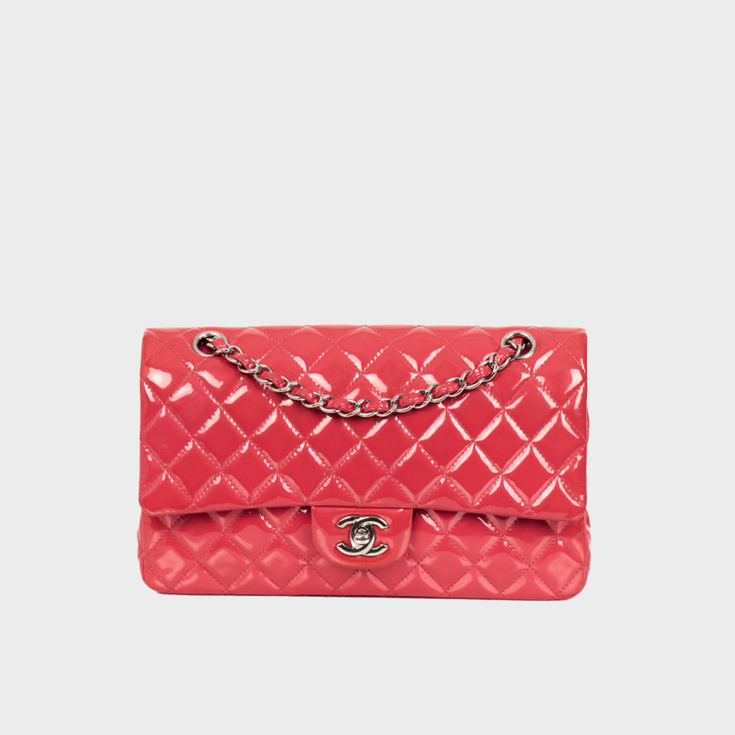 Medium Classic Flap Bag in Pink Patent Leather