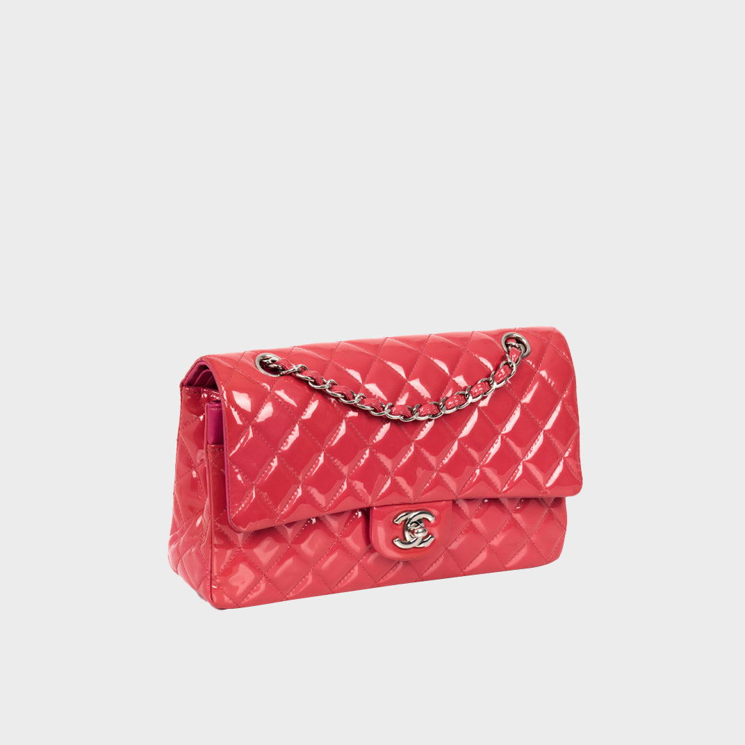 Medium Classic Flap Bag in Pink Patent Leather